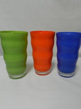 DANSK Rio Wavy Tumbler Water Glass Set 3 drinkware 18 oz  ripple ribbed Vintage